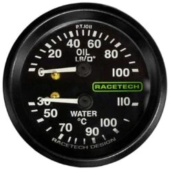 Manomètre Combiné RACETECH D52MM Température Eau 110°C Pression Huile 100LB Longueur Câble 7" 1/8BSP Eclairage AQP